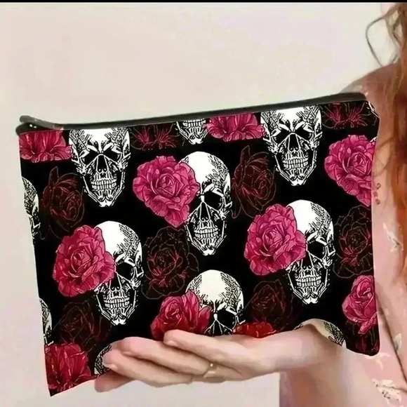 Skulls And Flowers Pattern Cosmetic Bag Makeup Bag - Picture 6 of 6